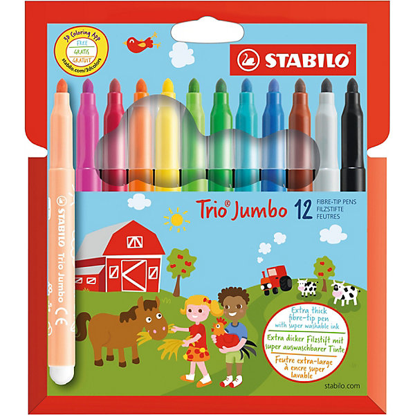 

Фломастеры Stabilo "Trio jumbo" 12 цветов, утолщённые
