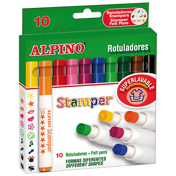 Фломастеры Stamper со штампами с утолщенным корпусом, 10 цв. ALPINO 5389722