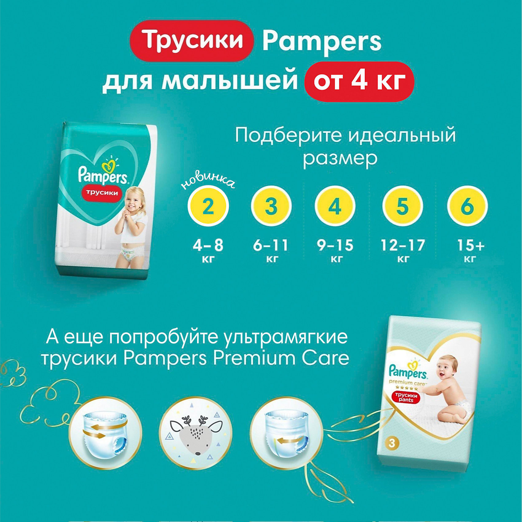 фото Трусики pampers pants, 6-11кг, 60 шт