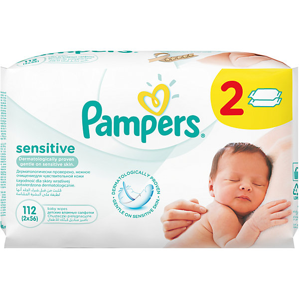 

Салфетки детские влажные Pampers Sensitive, 112 шт., Pampers, Weiß/beige