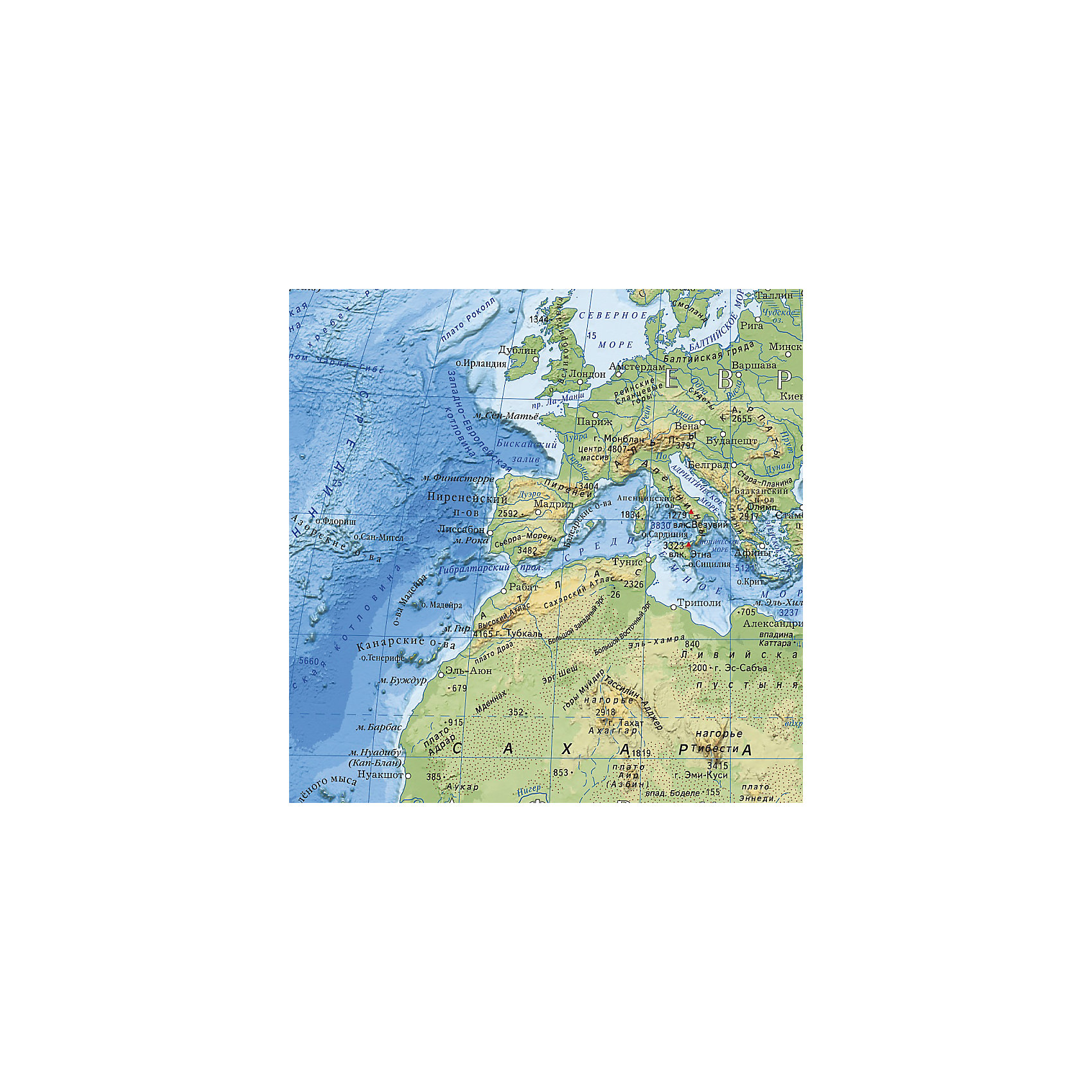 фото Настольная карта "Мир Физический" М1:55 млн, 58*38 см, ламинированная Геодом
