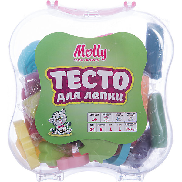 Тесто для лепки 24 цвета + 8  формочек, нож, каток