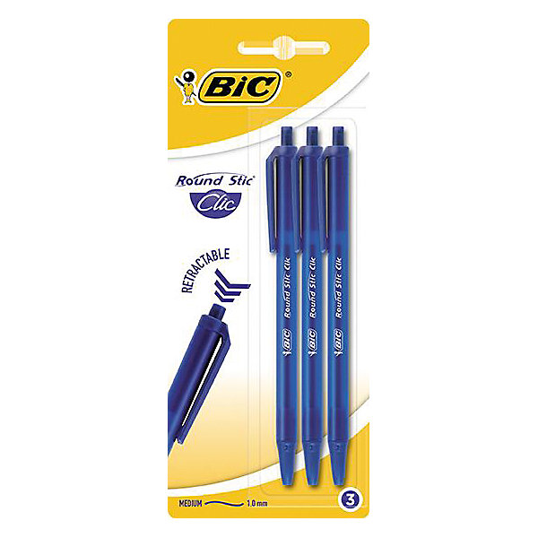 

Набор синих шариковых ручек BIC Round Stick Click, 3 шт.