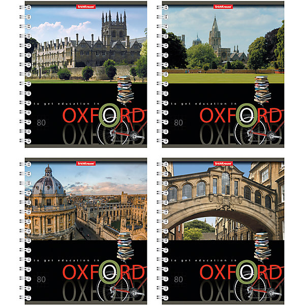

Тетрадь на спирали, 80 листов "Oxford", УФ-лак, упаковка из 4 шт., клетка