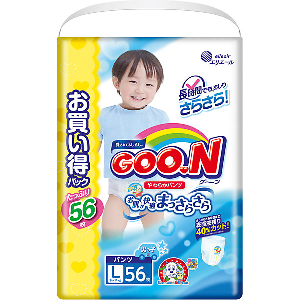 

Подгузники-трусики для мальчиков ULTRA JUMBO PACK, L 9-14 кг., 56 шт., Goon