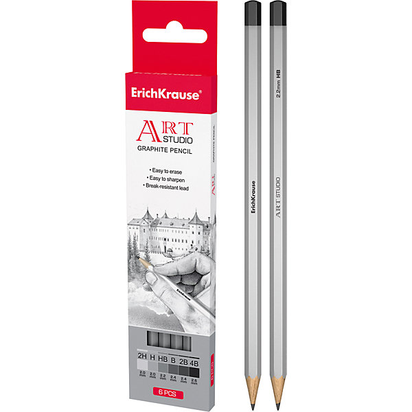 

Чернографитный карандаш ART-STUDIO (2H,H,HB,B,2B,4B) шестигранный, 6 шт., Erich Krause