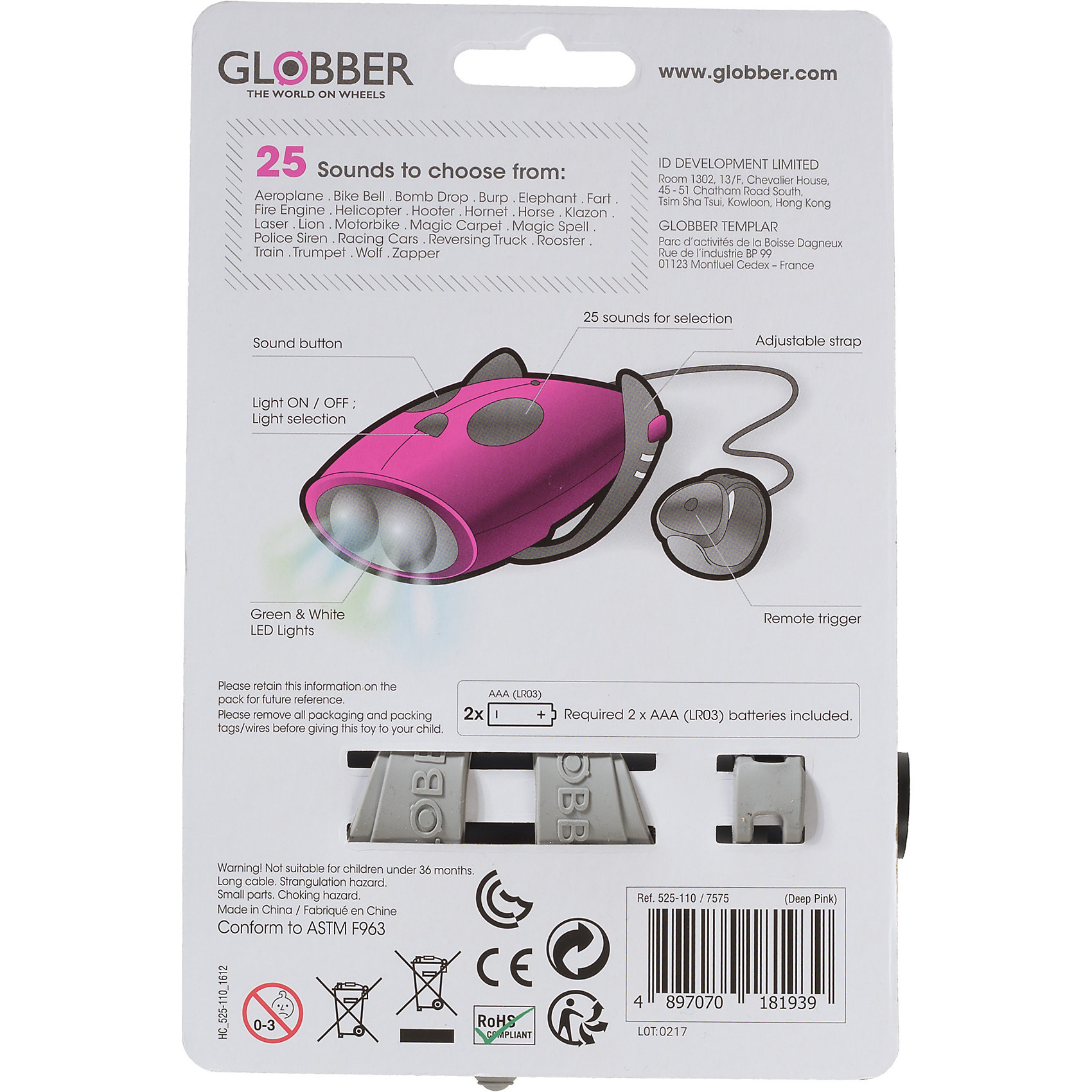 фото Электронный сигнал Globber «Mini Hornet», розовый