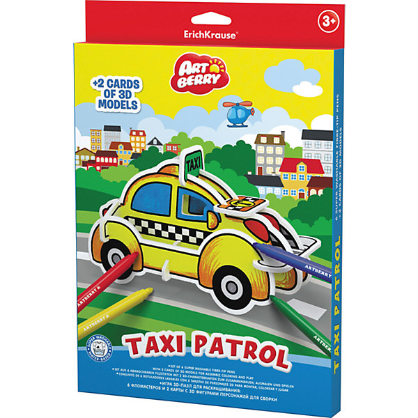 

Erich Krause Игровой 3D пазл для раскрашивания Artberry Taxi Patrol (6 фломастеров+2 карты с фигурами для сборки)