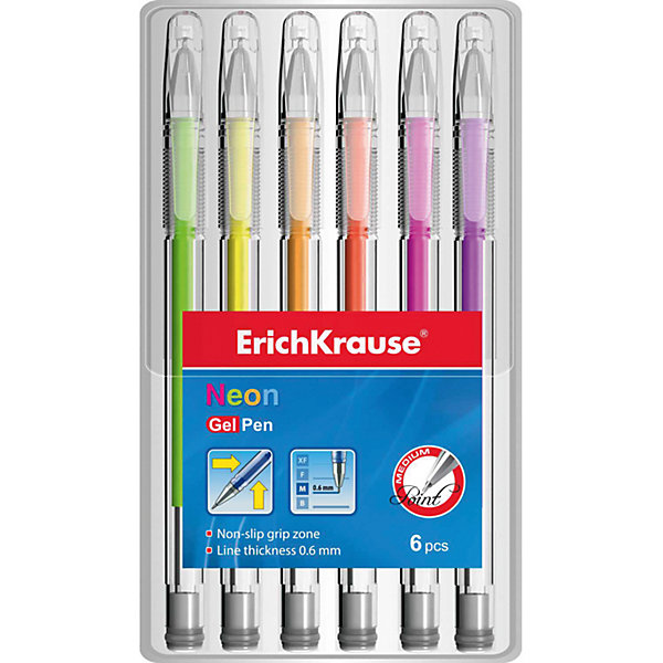 Erich Krause Erich Krause Ручка гелевая Neon 0,8мм в наборе из 6 штук цветная
