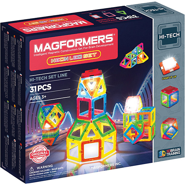 фото Магнитный конструктор 709007 Neon Led set, MAGFORMERS