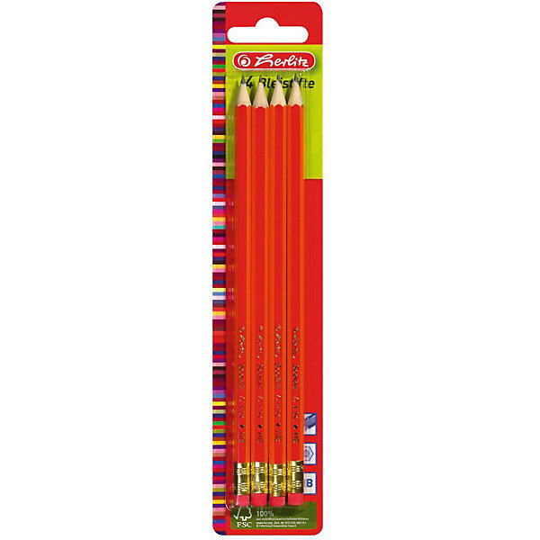 

Herlitz Карандаши чернографитные.с ластиком, НВ, 4шт