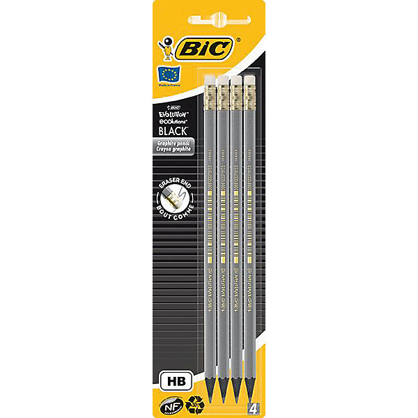 Карандаши чернографитные Bic Evolution Black, 4 шт + ластик 7065349