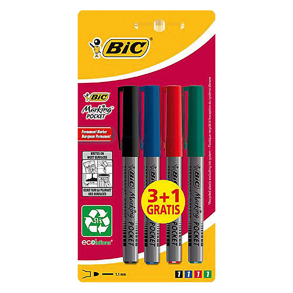 

Набор пермаментных маркеров Bic "Marking Pocket", 4 шт