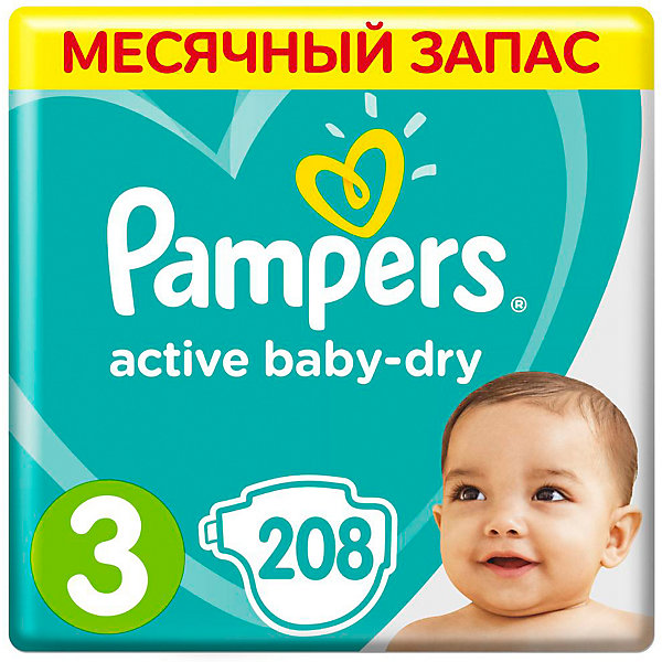 

Подгузники Pampers Active Baby-Dry 6-10 кг, 208 шт, Weiß/beige, Подгузники Pampers Active Baby-Dry 6-10 кг, 208 шт