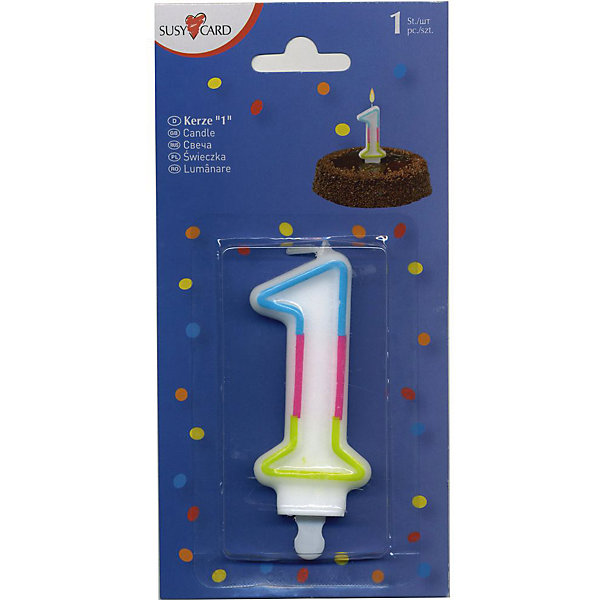 

Свеча-цифра для торта Susy Card "1" 7,5 см., радужная