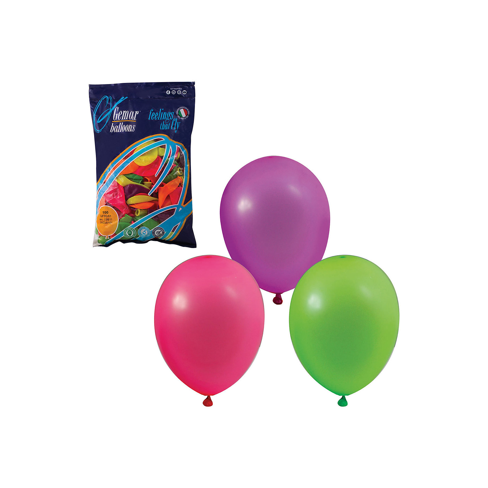 фото Воздушные шары 10 Веселая затея 100 шт, 25 см (12 цветов неон)
