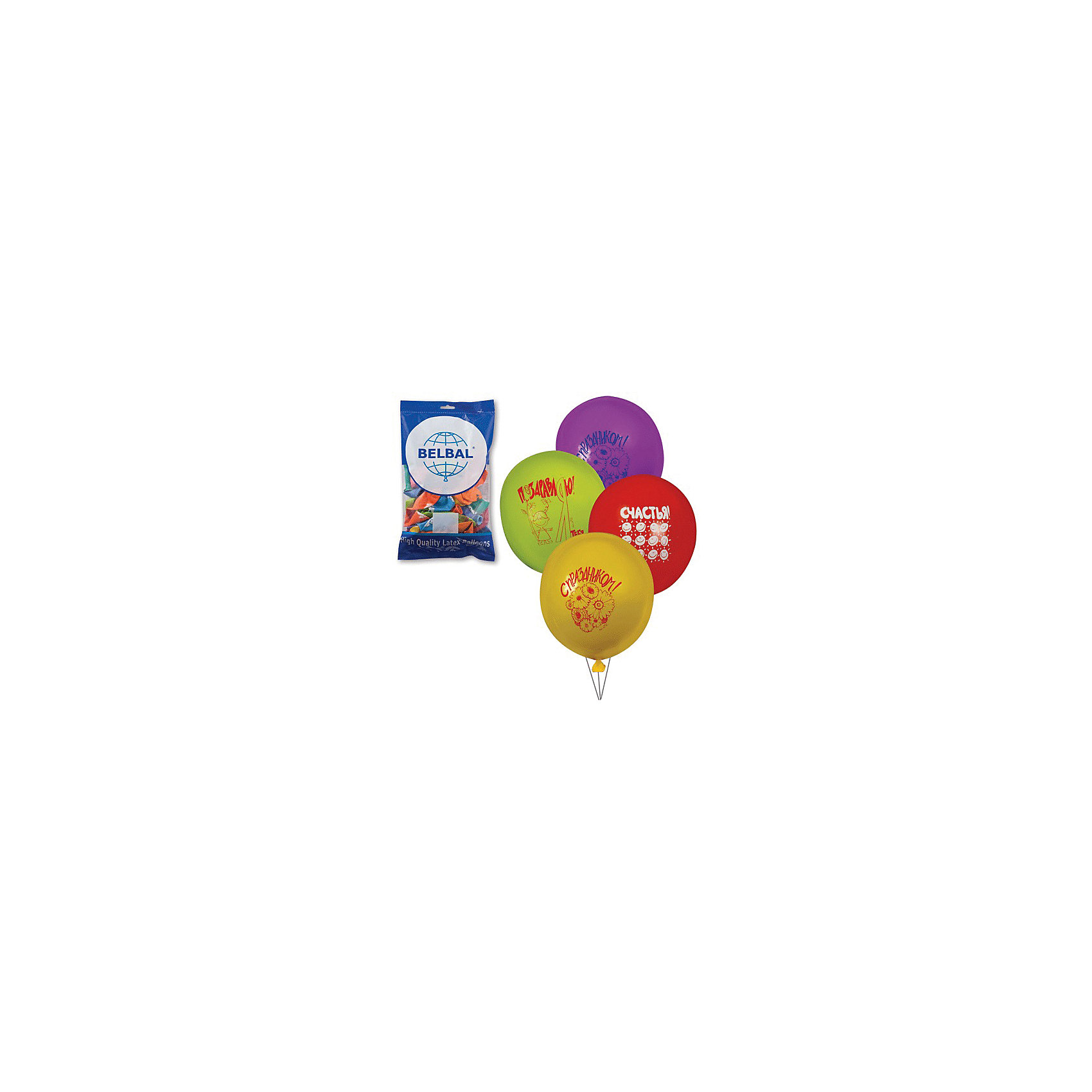 фото Воздушные шары 12 Веселая затея "Поздравления" 50 шт, 30 см (8 рисунков, 12 цветов)