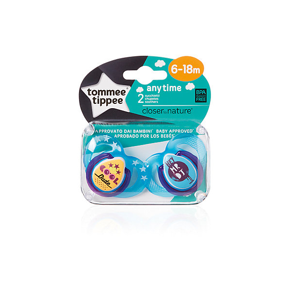 

Силиконовые пустышки Tommee Tippee "AnyTime" 6-18 мес., 2 шт., голубые, Синий