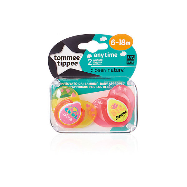 

Силиконовые пустышки Tommee Tippee "AnyTime" 6-18 мес., 2 шт., розовые, Розовый