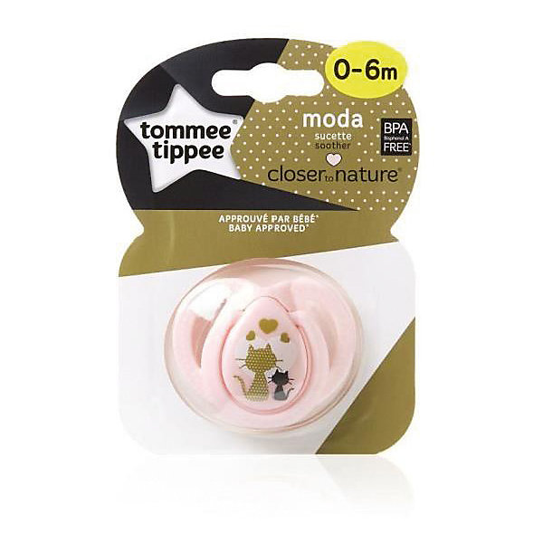 Tommee Tippee Силиконовая пустышка Tommee Tippee Moda Кошечки 0-6 мес., розовая
