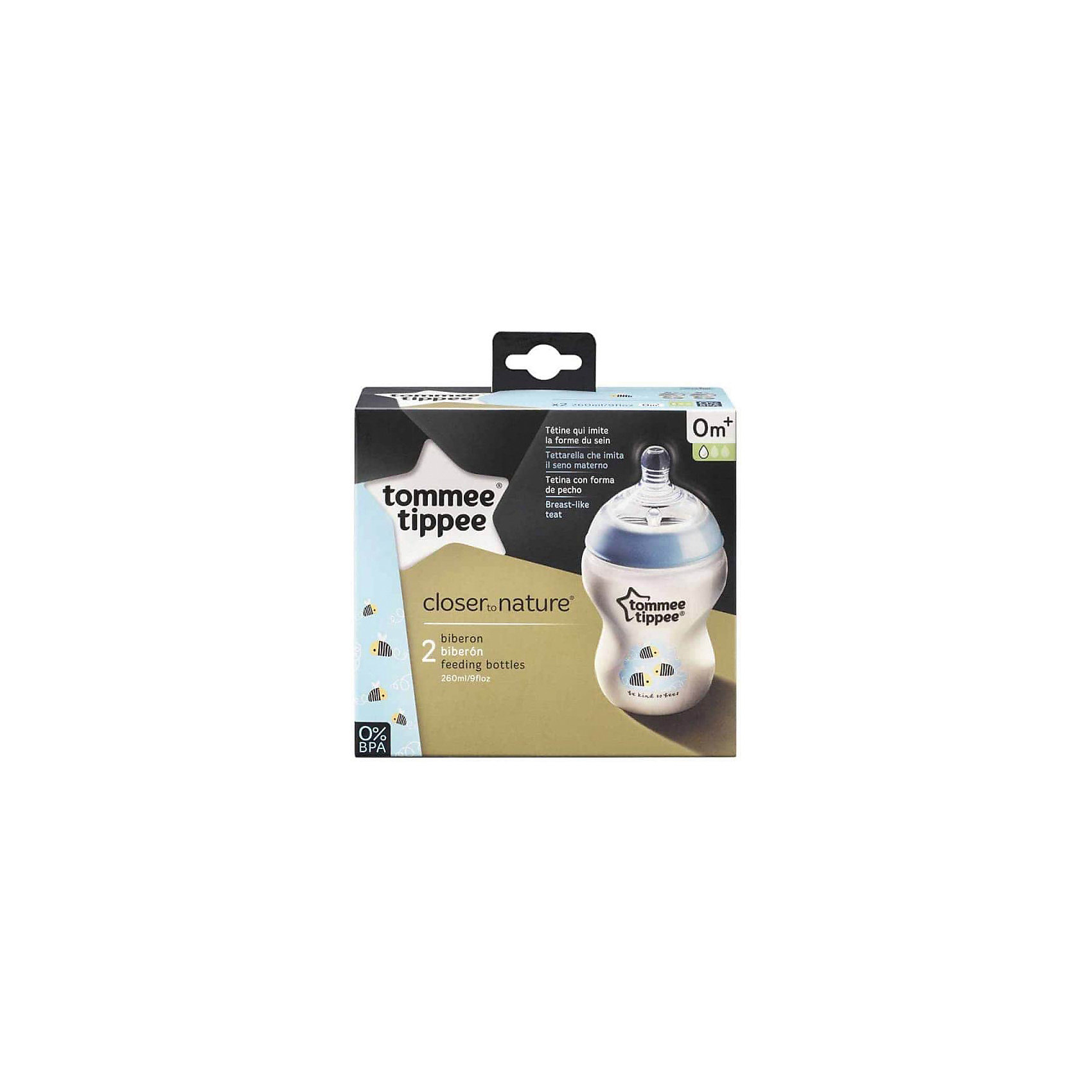 Бутылочки для кормления Tommee Tippee Closer To Nature с антиколиковым клапаном 2 шт., 260 мл, голубые