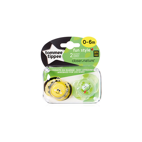 

Силиконовые пустышки Tommee Tippee "AnyTime" Пчелка и лягушонок 0-6 мес., 2 шт., Зеленый