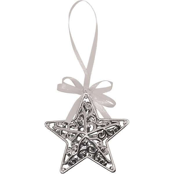 фото Объемное украшение на елку B&H "Звезда с лентой" 11 см, серебряная