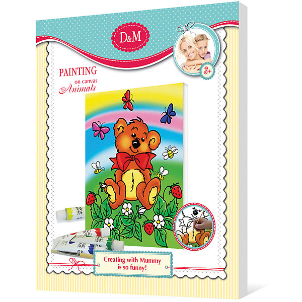 

роспись холст "ЖИВОТНЫЕ" (мишка, кошечка, щенок) 18*24см 3 в асс.