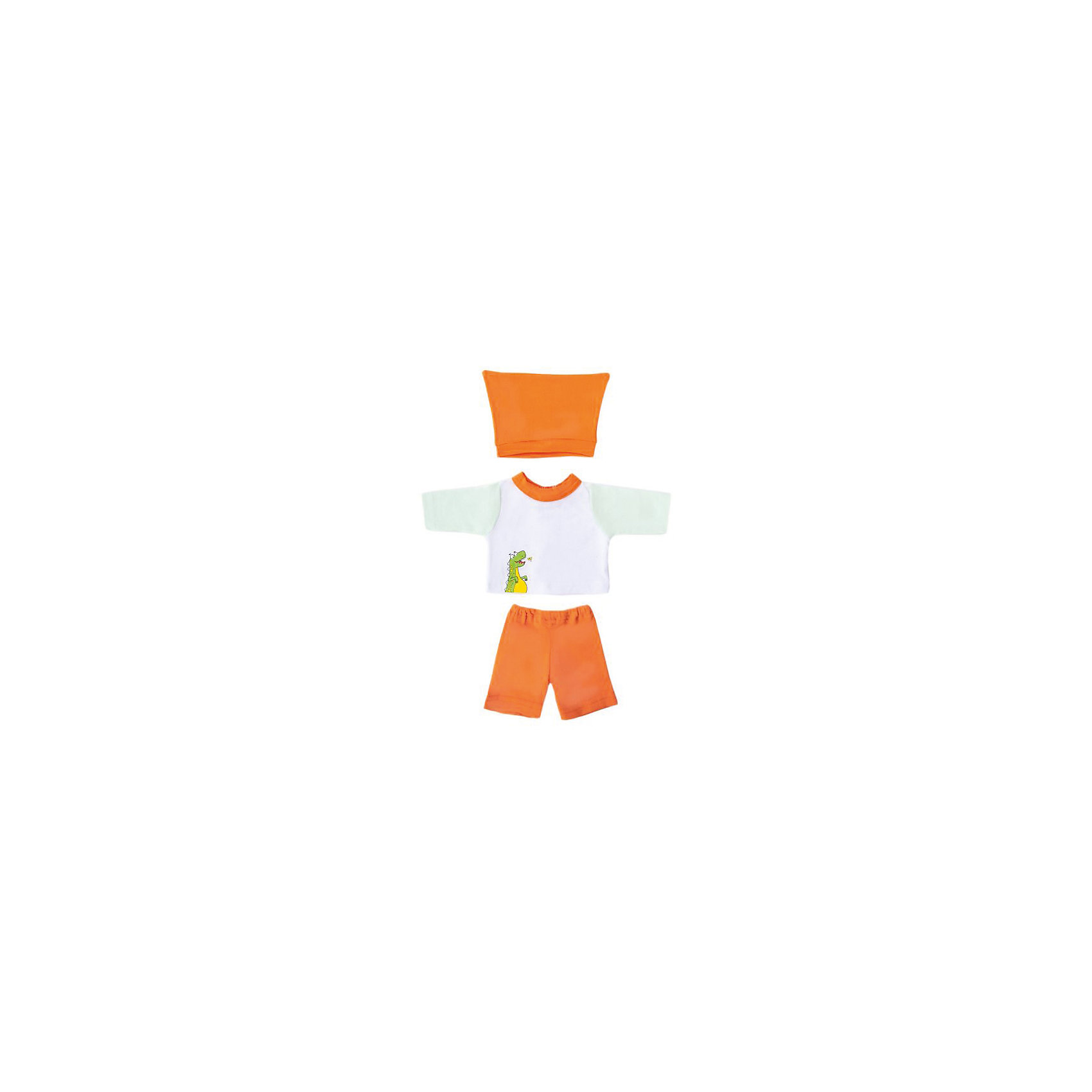 фото Одежда для куклы Mary Poppins "Дино" кофточка брючки и шапочка, 38-43 см (бело-оранжевый)