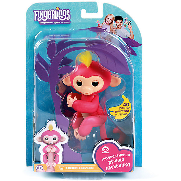

Интерактивная обезьянка Fingerlings Белла, 12 см (розовая) WowWee, Розовый