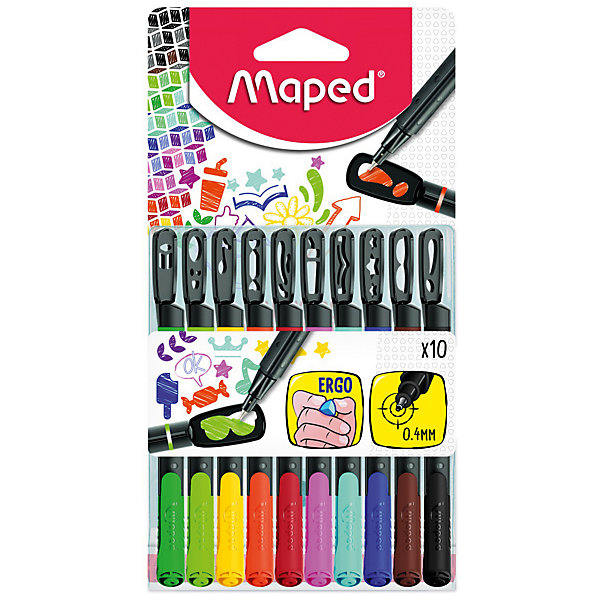 

Набор капиллярных ручек GRAPH PEP'S MANIA, 10 цветов, 0,4 мм, с трафаретами, Maped