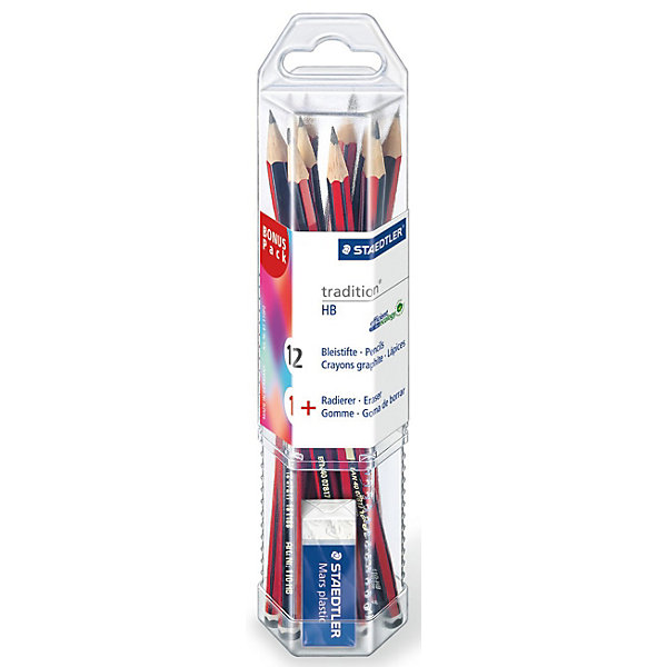 

Карандаши чернографитовые Tradition, HВ, 12 штук + ластик 52653, Staedtler