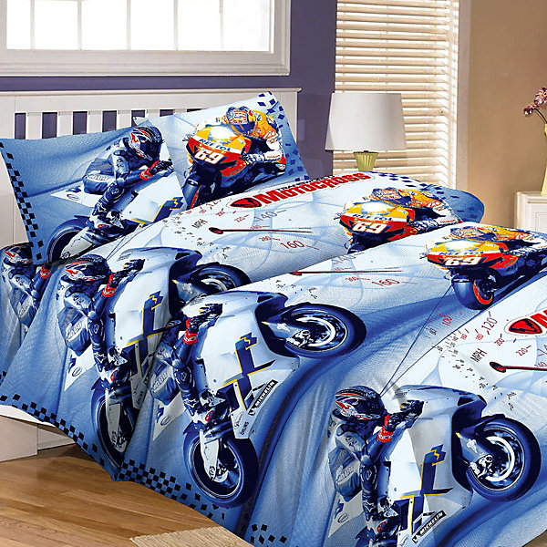 

Детское постельное белье 1,5 сп Letto, Мотокросс, Синий