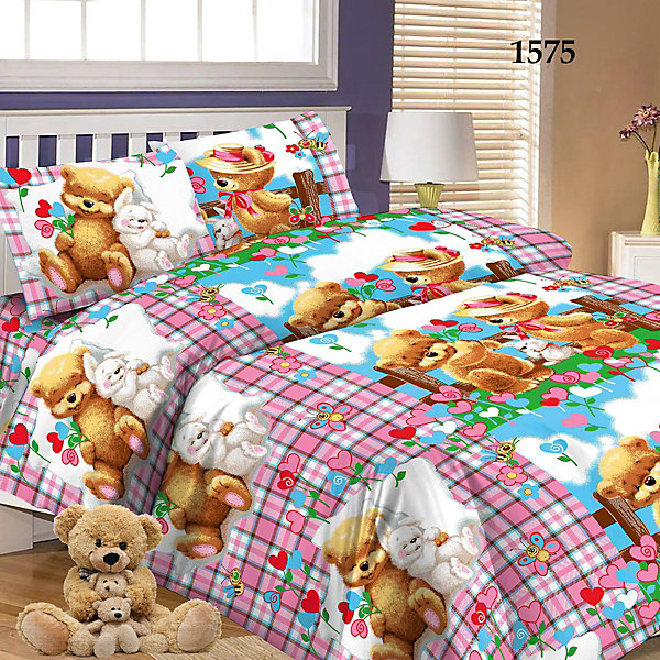 

Детское постельное белье 1,5 сп Letto Мишки и зайка, Фиолетовый