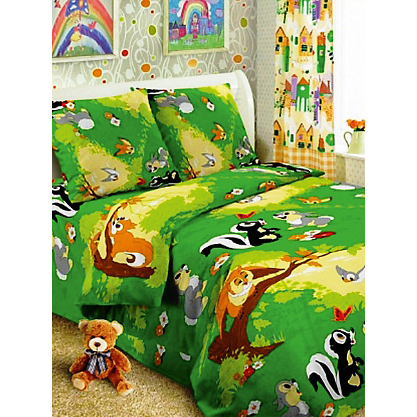 

Детское постельное белье 1,5 сп Letto, Лесные друзья, Зеленый