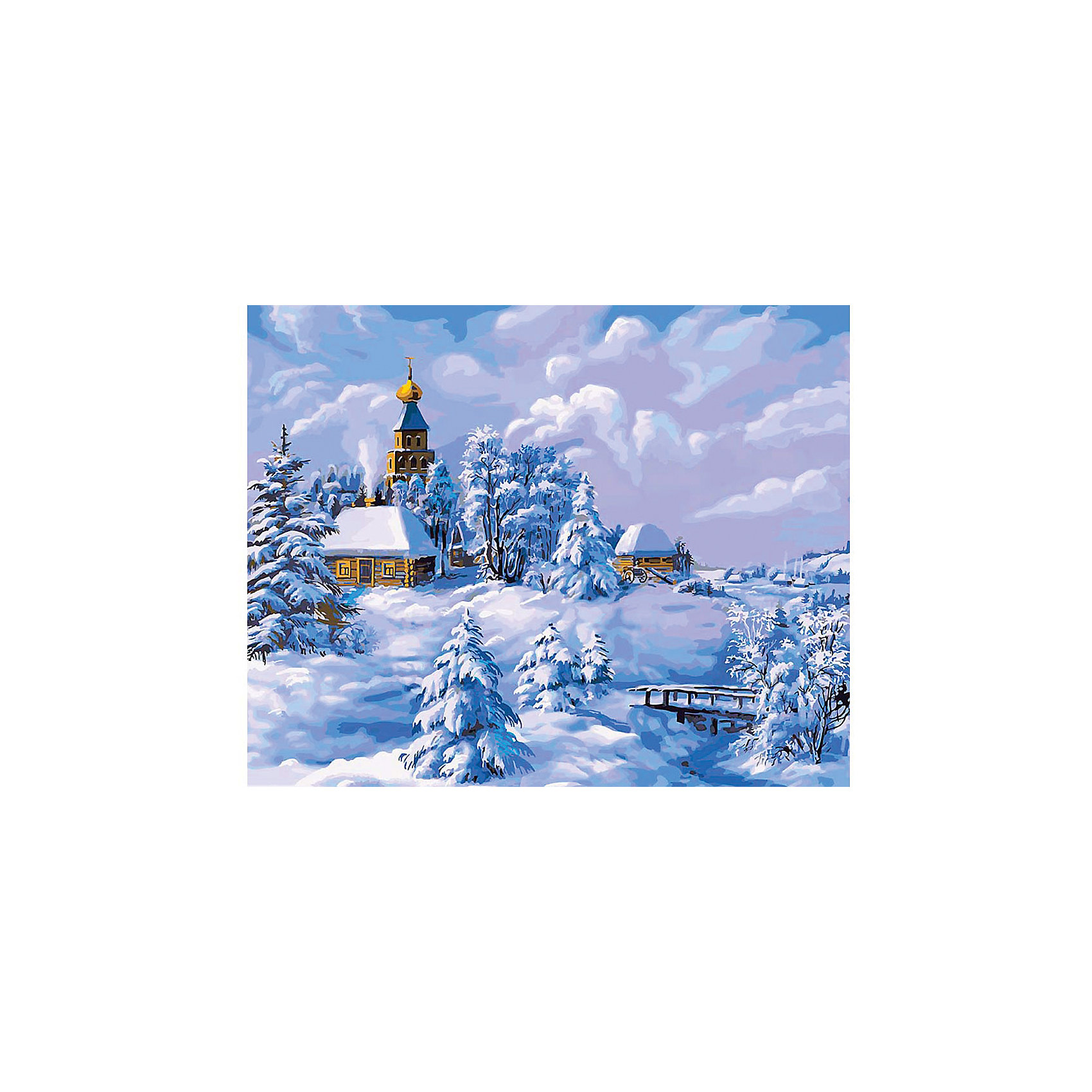 фото Раскраска по номерам Белоснежка "Зима в деревне", 40х50 см
