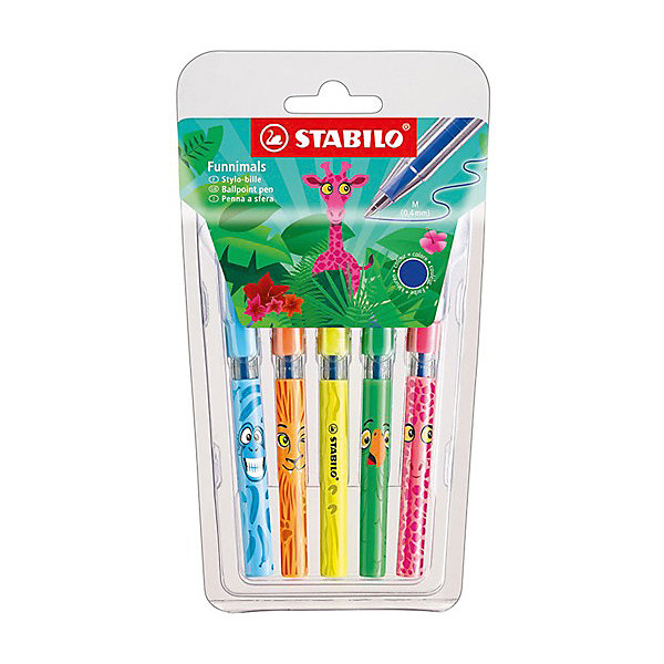 

Набор ручек шариковых Stabilo 828mini funnimals синих, 5шт в блистере