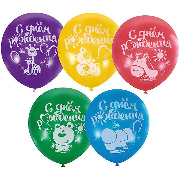 фото Воздушные шары Latex Occidental "С днём рождения" 100 шт., пастель + декоратор (шёлк)