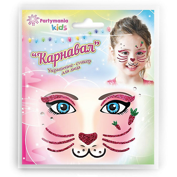 

Стикер для лица Partymania "Карнавал", Заяц, Розовый