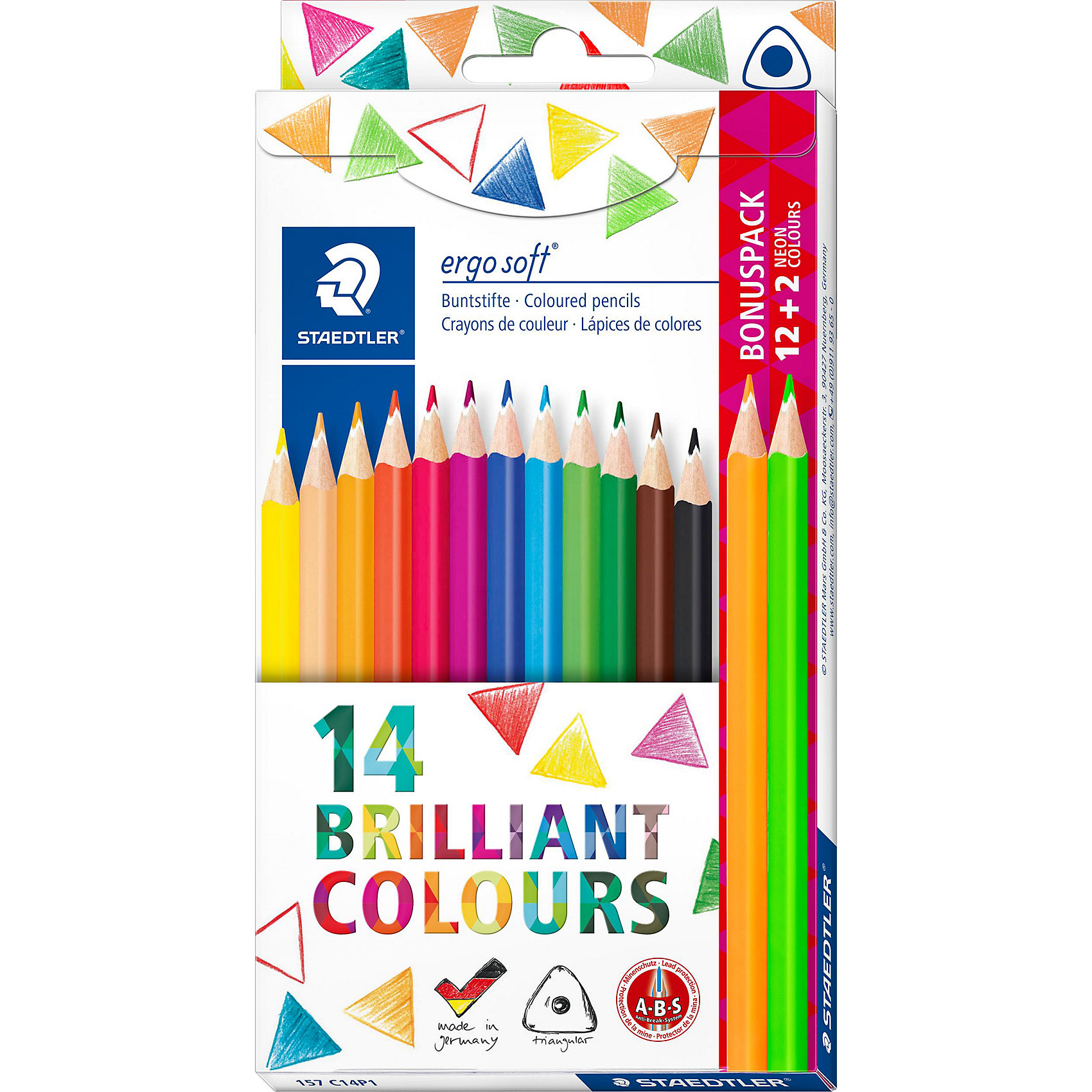 

Карандаши цветные Staedtler Ergosoft, 12 + 2 цвета неон
