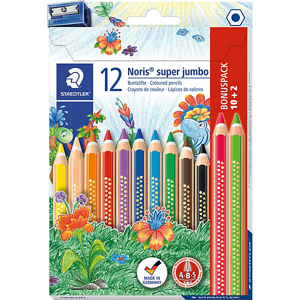 Набор цветных карандашей «Noris Club Super Jumbo», 12 цветов + точилка Staedtler 7935295