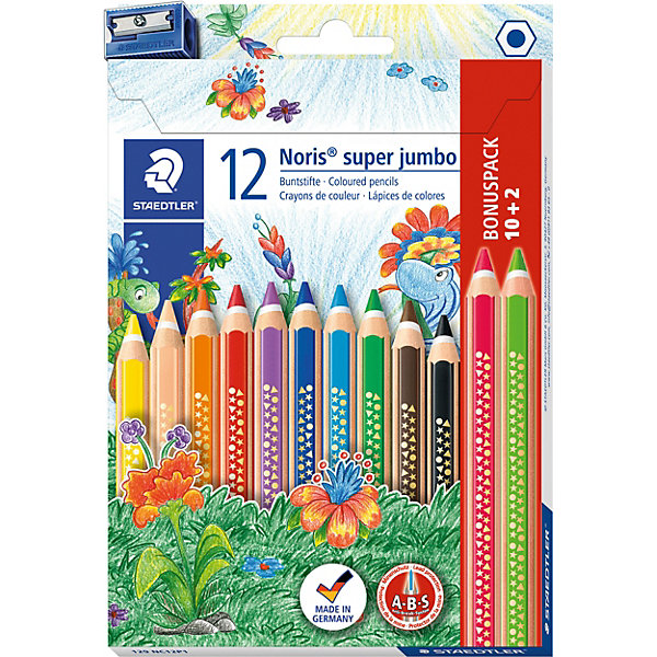 

Набор цветных карандашей Staedtler «Noris Club Super Jumbo», 12 цветов + точилка