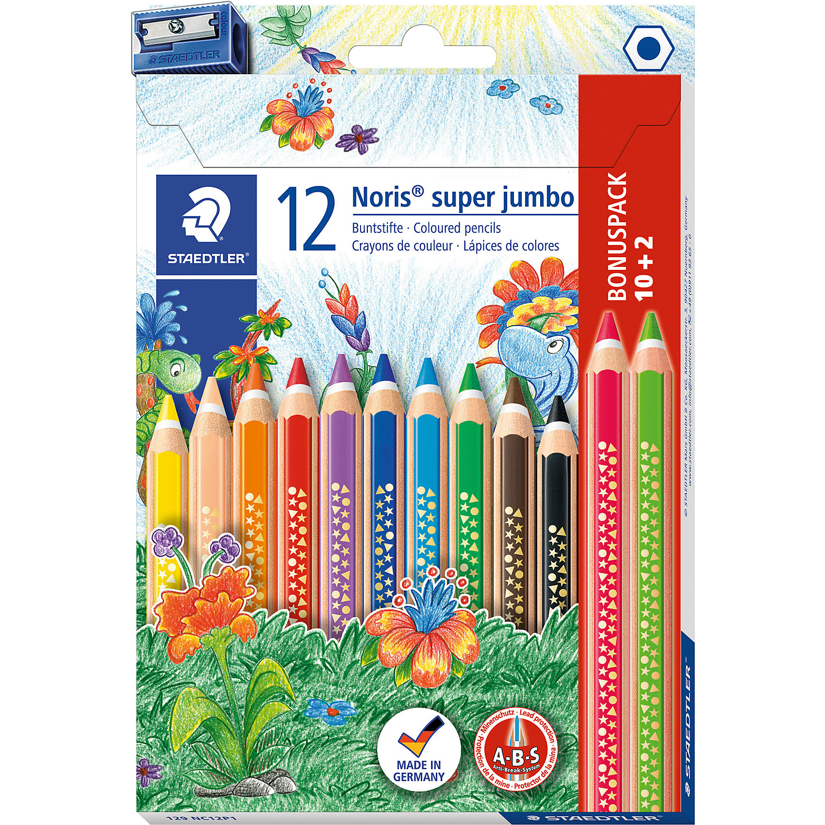

Набор цветных карандашей Staedtler «Noris Club Super Jumbo», 12 цветов + точилка