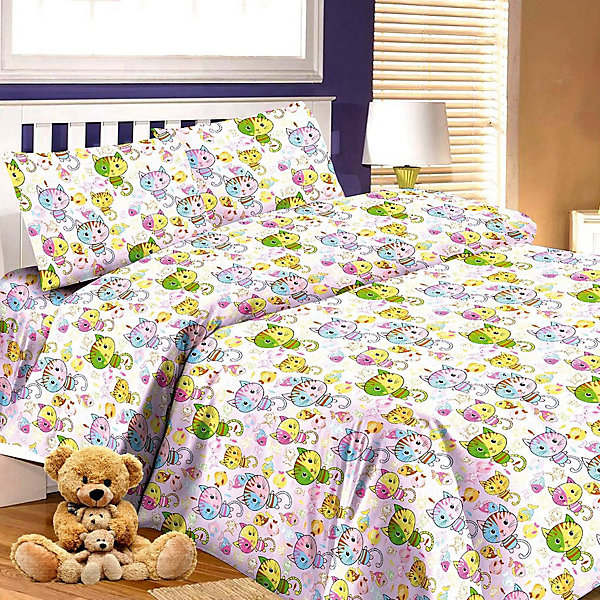 

Детское постельное белье 1,5 сп. Letto,Коты,розовый