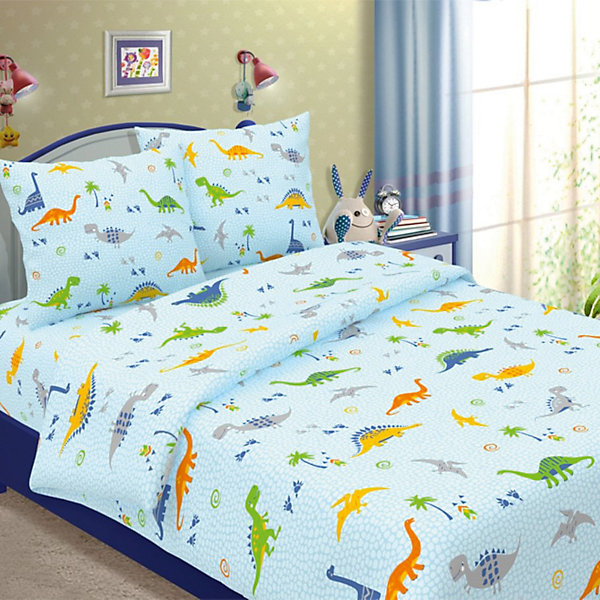 

Детское постельное белье 1,5 сп. Letto, Динно, голубой, Синий