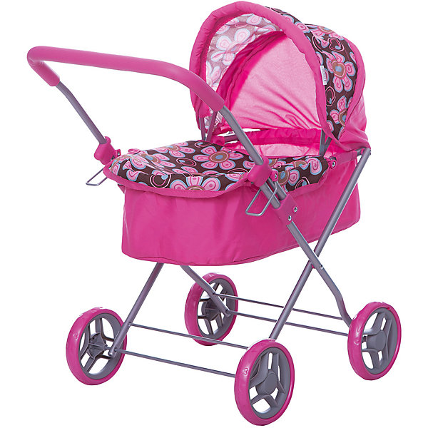 

Коляска для кукол Buggy Boom, коричнево-розовая в горох, Розовый