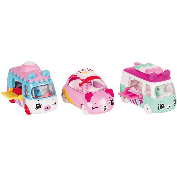 

Игровой набор Moose "Cutie Car" Три машинки с мини-фигурками Shopkins, Freezy Raiders, Розовый