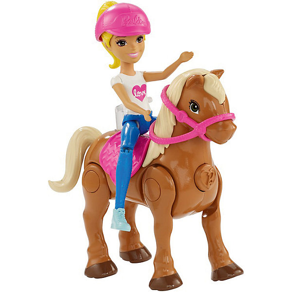 

Игровой набор с мини-куклой Barbie "В движении" Пони и кукла в розовом шлеме
