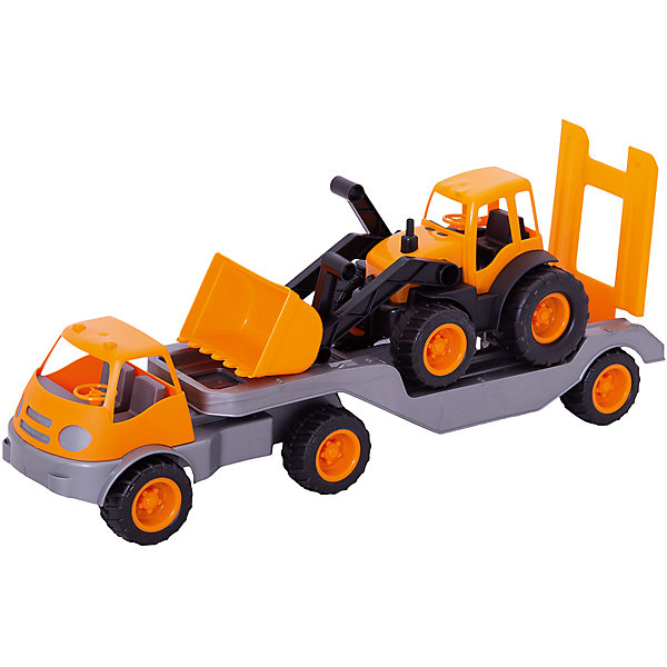 

Погрузчик Mochtoys с прицепом и трактором,оранжевый
