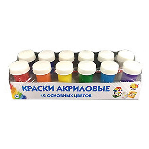 ABtoys Краски акриловые для рисования Abtoys 12 цветов с кисточкой краски abtoys